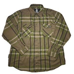 Zero Foxtrot Shirt Mens 3XL Brown Camo Plaid Flannel Long Sleeve Flex Stretch